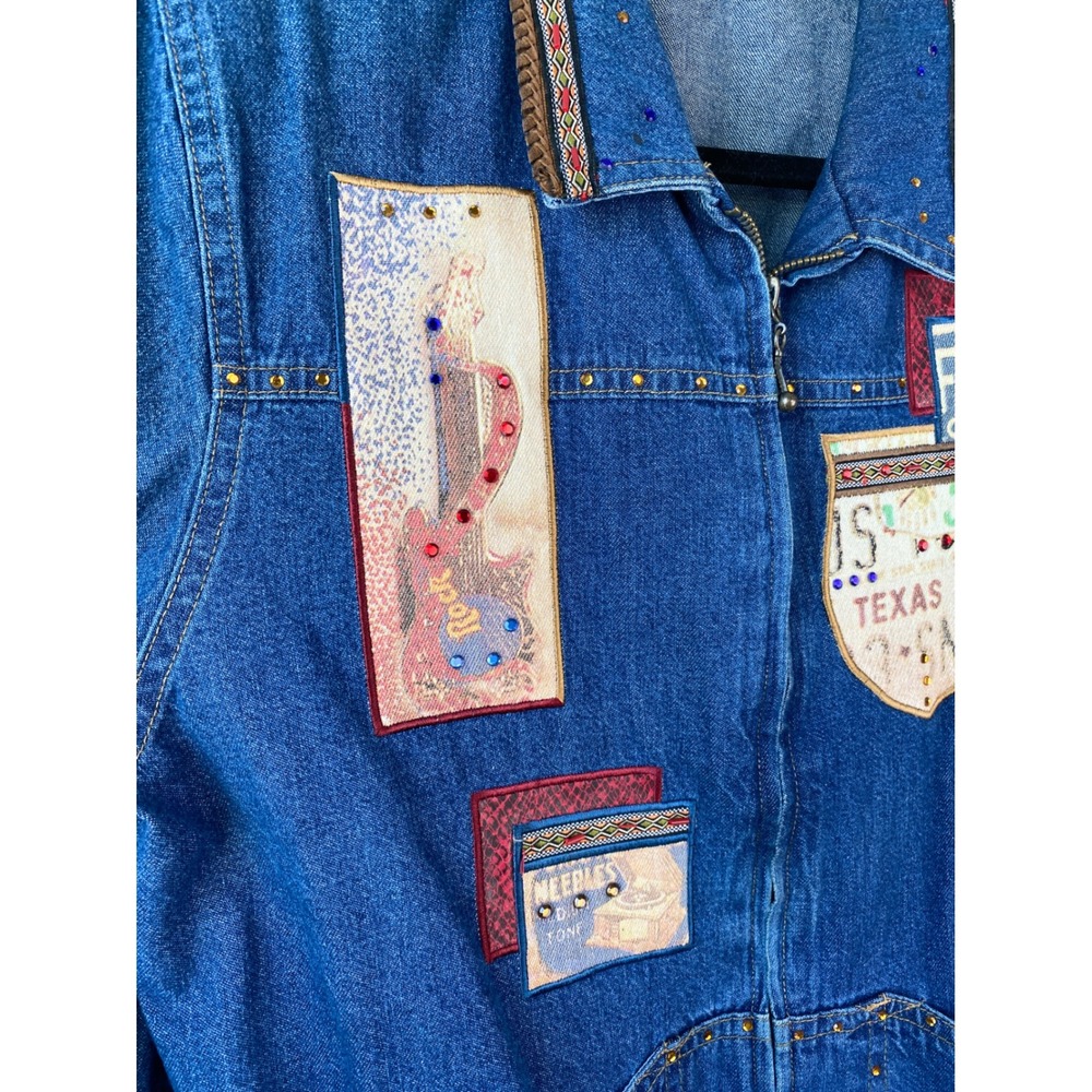 Nancy Womens Bolen Denim Patch Jacket 8 Blue Texas Retro Colorado Western Unique - Picture 4 of 10